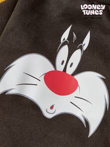 LOONEY TUNES X PETSIN 1 Small Black Cat Face Printed Pet Without A Hat, Black Autumn And Winter Thick Warm Pet Clothing