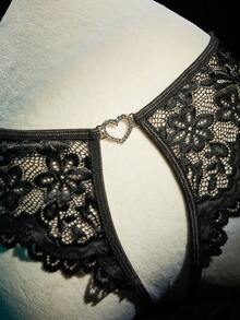 SpicyHot Extremely Sexy Women's Lace Patchwork Open Crotch Panties - Black - View 6