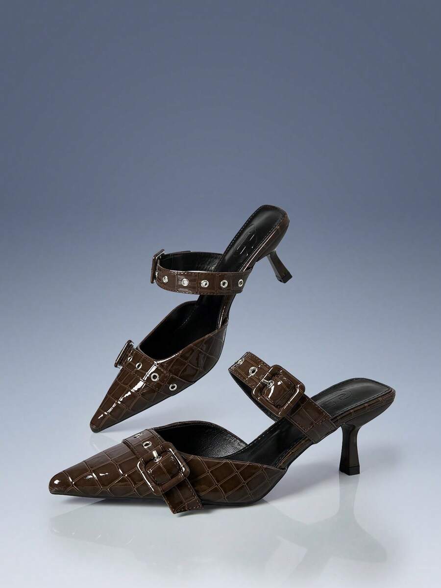 CUCCOO GRLICON Women's Pointed Toe High Heel Pumps With Metal Studs, Punk Style Spring Shoes Spring Break Easter Prom Heels - Brown - View 1