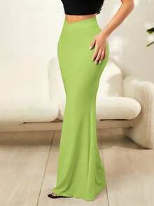 SHEIN SXY Chân váy maxi đuôi cá màu xanh neon lệch eo dành cho nữ - màu xanh lá - Xem 3