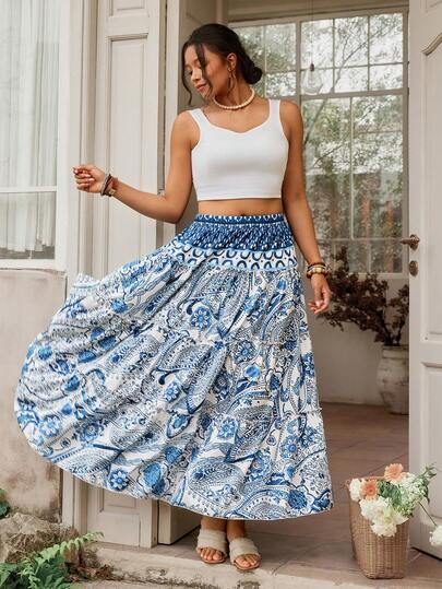 Freevana Plus Size Minimalist Printed Casual Skirt