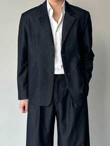 DAZY Navy Blue Loose Fit Speckled Collar Long Sleeve Jacket And Pants Suit Set For Men, Autumn - Royal Blue - View 8