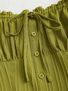 Sweetra Blusa de mujer de manga corta con volantes en el bajo y cintura con lazo, de unicolor para el verano - verde menta - Ver 6