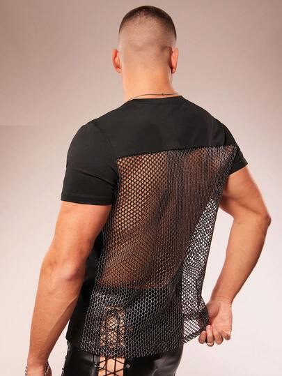 FeverCity Men's Summer Fashion Mesh Patchwork Short Sleeve T-Shirt