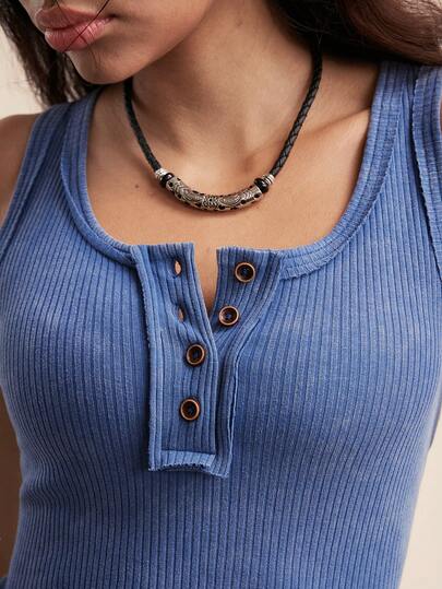 Easelle Lässiges, vintage ärmelloses, verwaschenenes, abgenutztes, eng anliegendes Knopf-Damen-Trägershirt