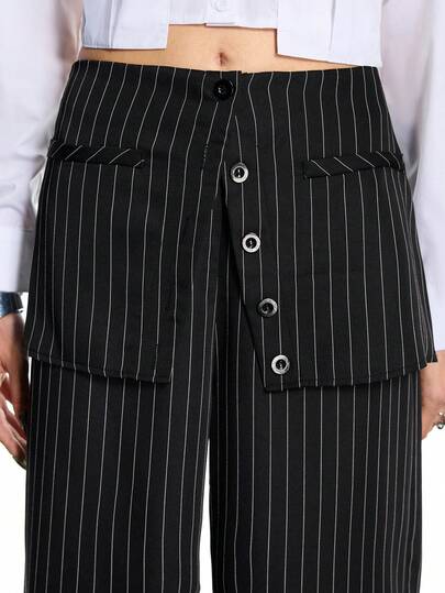 Airlisse 2-In-1 Striped Patchwork Loose Flared Leg Pants For Women, Spring/Autumn Stripe Pantss For Woman Women Suit Set Shorts Suits For Woman