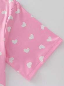 Resyla 时尚休闲爱心印花宽松短袖T恤 - 粉色 - 查看 6