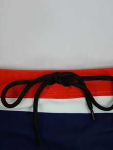 ZELFYO 男士撞色系带腰带沙滩度假休闲泳裤 - 藏蓝色 - 查看 5