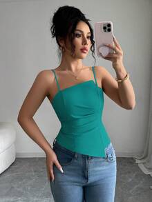Elenzga Elegante y lindo top de mujer con diseño plisado - Azul - Ver 5
