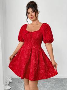 Elenzga Robe courte grande taille pour femme, tissu rouge à imprimé 3D, taille cintrée, mini-jupe plissée, élégante et à la mode, idéale pour une sortie romantique en journée, une soirée entre copines ou un thé l'après-midi. Robe courte épaules dénudées polyvalente. - Rouge - Voir 5