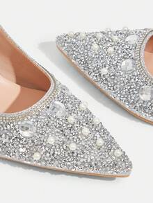 CUCCOO TILAWA Women's Crystal Heel Glass Rhinestone Pointed Toe Silver High Heel Pumps, Suitable For Outings, Banquets, Parties And Other Events - Silver - View 5