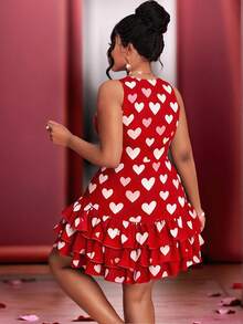 Maweii Plus Size Women's Elegant Party, Back To School, Music Festival, Valentine's Day Date Night Vacation Dress, Asymmetric Heart Patchwork, High-End Design Flared Skirt, V-Neck, Waist Cinching, Sleeveless, Versatile, Music Festival Fitted DressValentine's Day