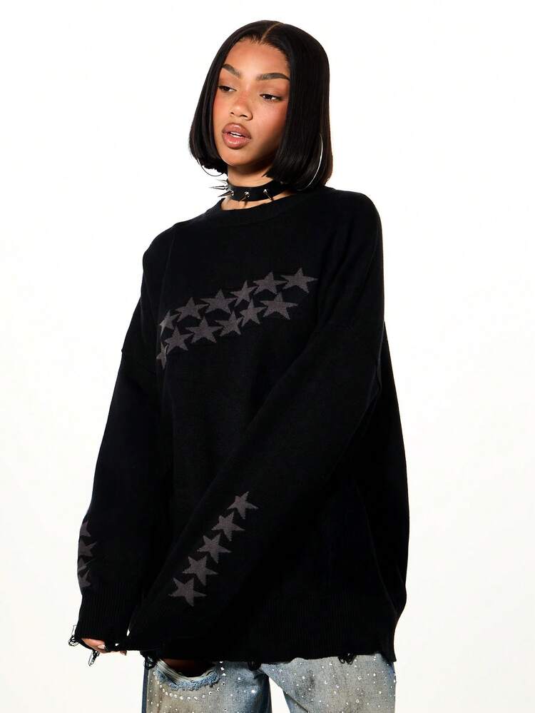 SUMWON WOMEN Oversized Star Print Crew Neck Sweater