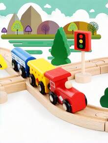Juego de 32 piezas de vías de tren de madera, kit de construcción DIY con escenas de paisaje, desarrollo del aprendizaje temprano para niños, ideas de regalo de cumpleaños, actividad familiar imprescindible para la temporada de vacaciones - Multicolor - Ver 3