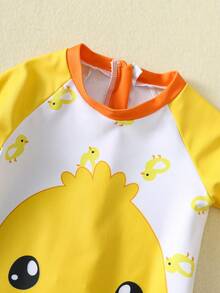 SHEIN Bubblio Áo tắm dài tay chống nắng cho bé trai/bé gái, họa tiết vịt phối màu tương phản dễ thương, thích hợp cho bãi biển, bơi lội, mùa hè. - Màu vàng - Xem 7