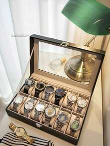 1pc Premium Watch Box, 3/6/12 Slots Watch Box, Watch Storage Box Jewelry Display Case, Watch Display Box, Men & Women Watch Box - Multicolor - View 1