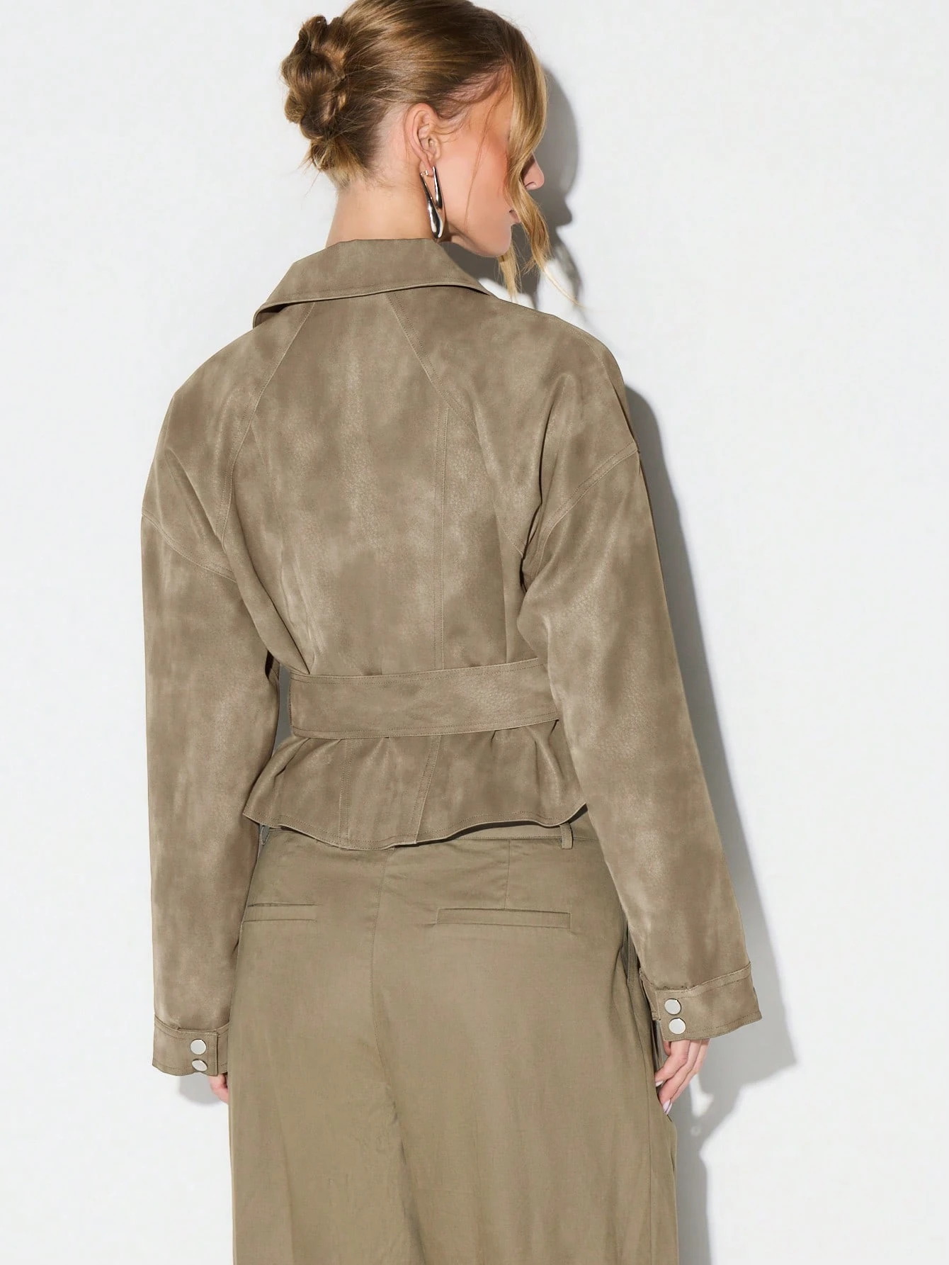 KIZN Cropped Suedette Biker Jacket With Belt