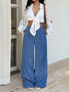 Sunnyshic Women's Casual Loose Fit Wide Leg Jeans - Blue - View 1