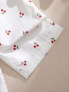 Souflis Souflis 2pcs/Set Infant & Baby Girl0-3 Years French Style Summer Outfit, Includes Ruffled Strap Vest With Cherry Print And Printed Pants, Fashionable & Cute, Suitable For Play, Home, School And Other Occasions - Multicolor - View 6