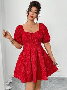 Elenzga Robe courte grande taille pour femme, tissu rouge à imprimé 3D, taille cintrée, mini-jupe plissée, élégante et à la mode, idéale pour une sortie romantique en journée, une soirée entre copines ou un thé l'après-midi. Robe courte épaules dénudées polyvalente. - Rouge - Voir 3