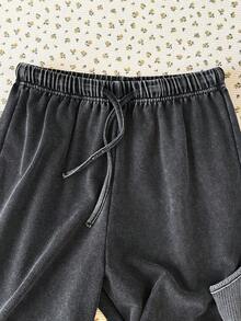 SHEIN 少女休闲家居服修身吊带背心和阔腿条纹针织裤套装，灰色 - 灰色 - 查看 6