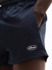 SUMWON 经典海军蓝泳裤，带抽绳腰带和侧袋，适合夏季海滩度假 - 藍色 - 查看 6