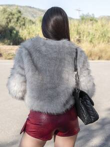 Hitanina 女士浅灰色长袖休闲蓬蓬夹克秋冬时尚女装秋季服装女装 - 淺灰色 - 查看 2