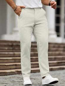 Manfinity Homme Men's Casual Solid Color Pocket Suit Pants - Apricot - View 4