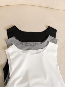 SHEIN 3pcs/Set Tween Girls' Casual Waist Tie Sleeveless Jumpsuit - Multicolor - View 3