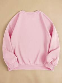 INAWLY Women's Sweatshirt/Letter Pattern Embroidery/Embroidery Craft/Embroidery Style/Casual Simple And Fashionable Sweatshirt/Winter Retro Sweatshirt/Women's Casual Loose Round Neck Top/Autumn And Winter - Pink - View 3