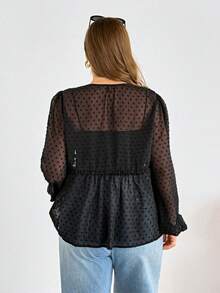 Shapeblank Blouse ample et confortable à pois jacquard transparente à manches longues avec lien, pour femmes grandes tailles, style printemps/été, décontracté, élégant, pour vacances - Noir - Voir 2