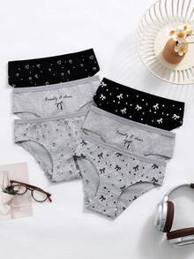 7条/包 女童爱心、星星、线条印花卡通可爱时尚内裤，适合大龄女孩 - 彩色 - 查看 1