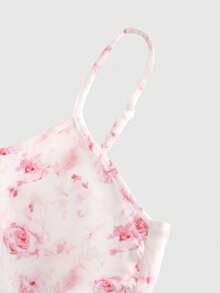 Sweetness Romantic Rose Print Ruched A-Line Dress, Elegant Sweet Sexy Summer Holiday Dress For Women ,Spring/Summer - Pink - View 3