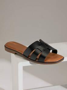 SHUZIA Women's Minimalist Casual Comfy Crisscross Flat Sandals - Black - View 7