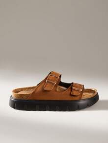 Solecia Sandalias de playa con suela gruesa y estilo retro para mujer, estilo vacacional - Marrón - Ver 1