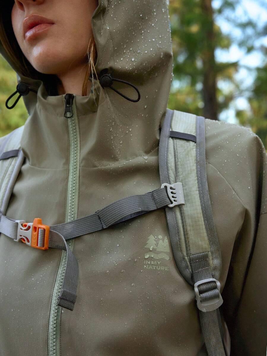 SHEIN In My Nature 女士插肩袖拉链连帽户外雨衣 - 薄荷綠 - 查看 1