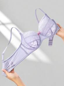 LUVLETTE Woman Full Coverage Lingerie Lounge Curve Support & Breathable Purple Underwire Sexy Unlined Minimizer Lace Elegance Bra Bridal Intimates