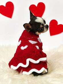 PETSIN 1pc Dog Clothes: Autumn Winter Cute Princess Dress Warm Korean-Style With Heart Print Cat Clothes For British Shorthair Blue Cat Teddy - Multicolor - View 7