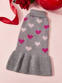 1pc Princess-Style Lapel Heart Two-Tone Knitted Soft Single-Layer Skirt Pet Cat/Dog Sweater Dress - Multicolor - View 11