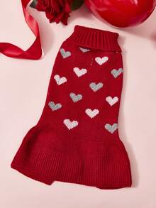 1pc Princess-Style Lapel Heart Two-Tone Knitted Soft Single-Layer Skirt Pet Cat/Dog Sweater Dress - Multicolor - View 13