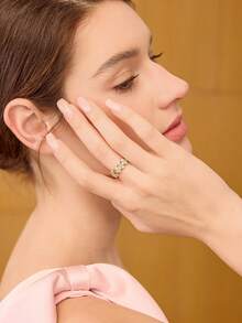 MOTF PREMIUM 闪耀星空四叶草开口戒指，女士款，小众设计 - 金色 - 查看 3