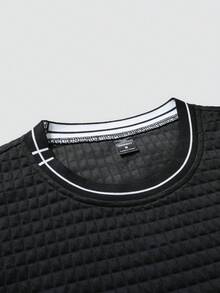 EGENSIO 男士提花纹理圆领短袖休闲T恤 - 黑色 - 查看 5