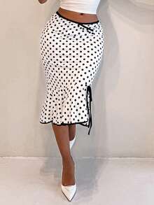 BamGleam 女士时尚优雅波点印花半身裙 - 黑與白 - 查看 6