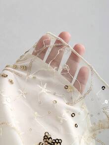 Sweetra Elegant Girl Sequin Dress, A-Line Design, Waist Cinching, Slim Fit, Romantic French Style, Bow Accent, Summer - Apricot - View 5