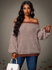 Truni Sweater Pullover Bermotif Berongga Ukuran Besar untuk Wanita, Pakaian Kasual untuk Liburan, Atasan Musim Gugur Bergaya Pedesaan, Untuk Bentuk Tubuh Pir & Segitiga - MultiWarna - View 7