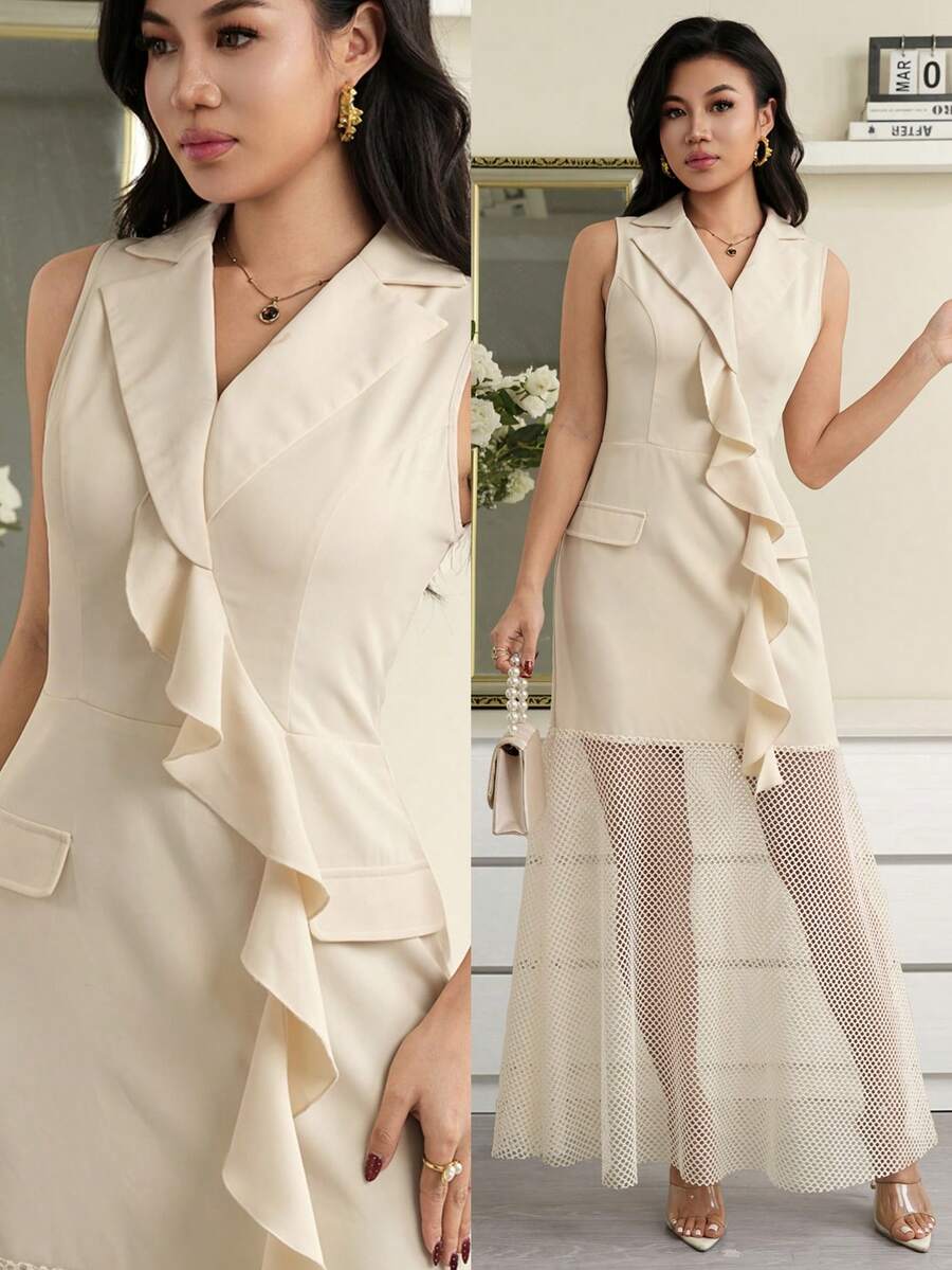 Modelyn Women's Elegant Sexy Commuter Golf Hollow-Out Patchwork Sleeveless Dress,Summer Dresses For Women White