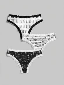 ROMWE Goth 3件套加大码女士钢圈、音符和字母蕾丝内裤套装 - 彩色 - 查看 2