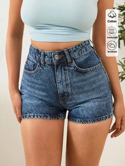 EURMUSE Pantalones cortos de mezclilla casual con lavado y bolsillos para mujer