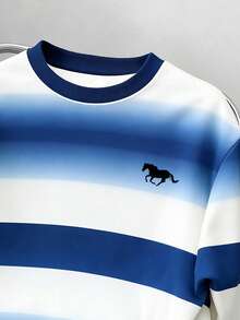 Manfinity Joysei Men's Casual Blue Gradient Striped Pullover Pullover Sweatshirt, Spring Edition - Blue - View 4