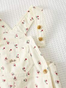 Cozy Pixies Baby Girl Floral Print Overalls Jumpsuit, Versatile & Comfortable,Spring To Summer Toddler Jumpsuit Romper Cute Vintage Style Toddler Girl Cherry Toddler Outfit Toddler Farm Clothes Toddler Overalls Girl Cotton Clothes Toddler Girls Cute Vintage Style - Apricot - View 6